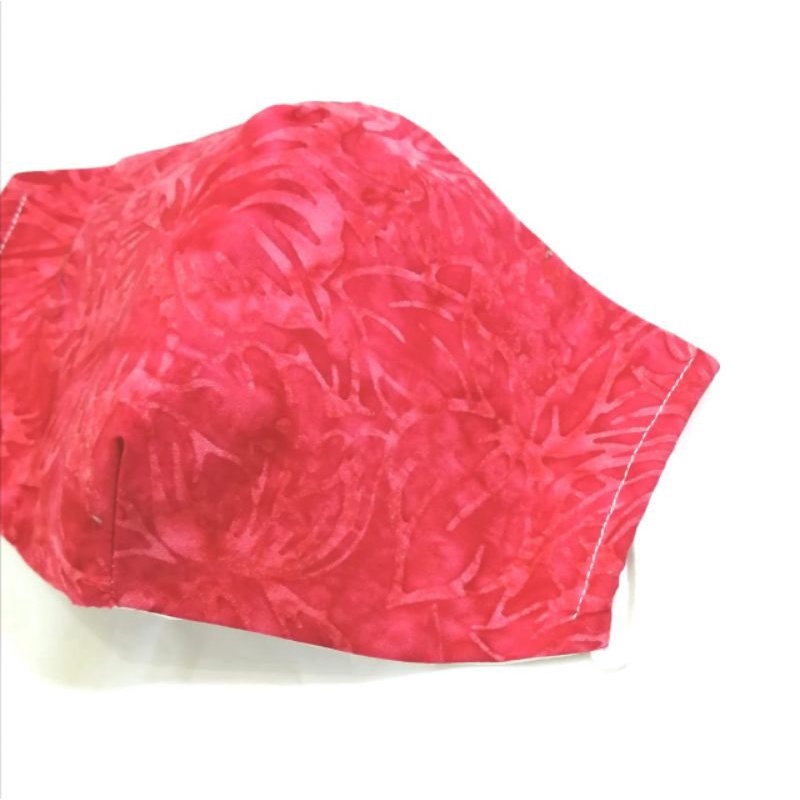 Masker 3 lapis bersaku batik merah vignet bunga (full cotton thread count 250 face mask)