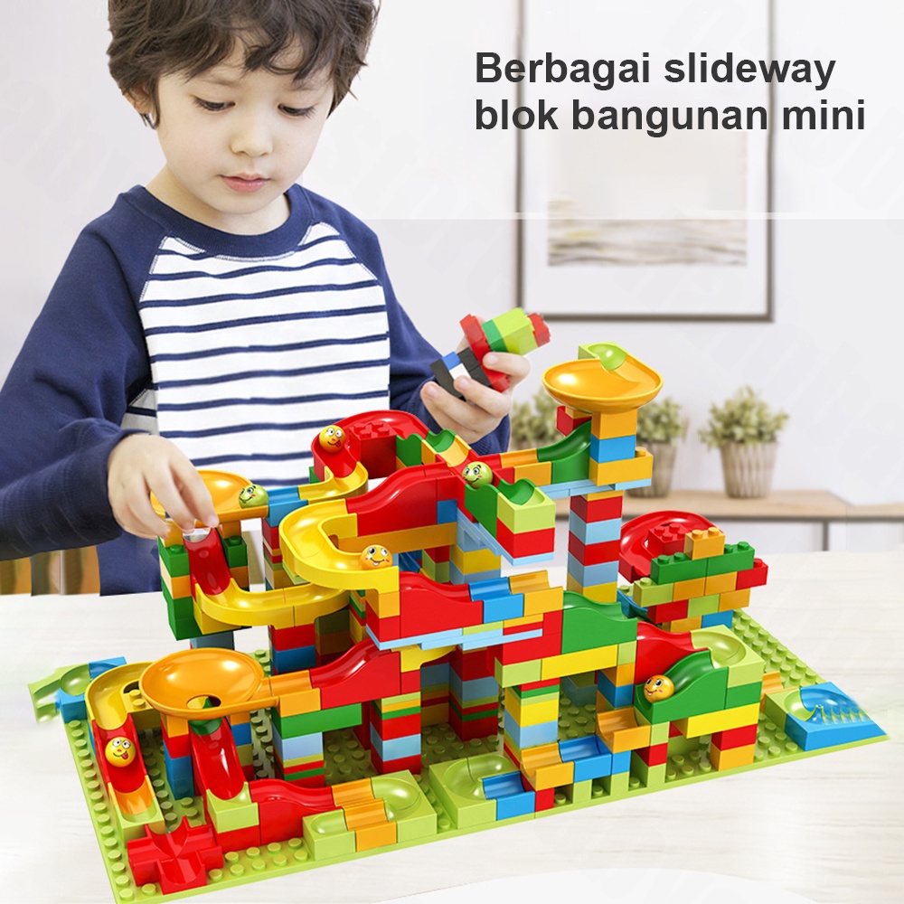 Halo Baby 168pcs Mainan Building Brick DIY Small Funny Blocks Marble Race Run Maze/ Block Balok Susun