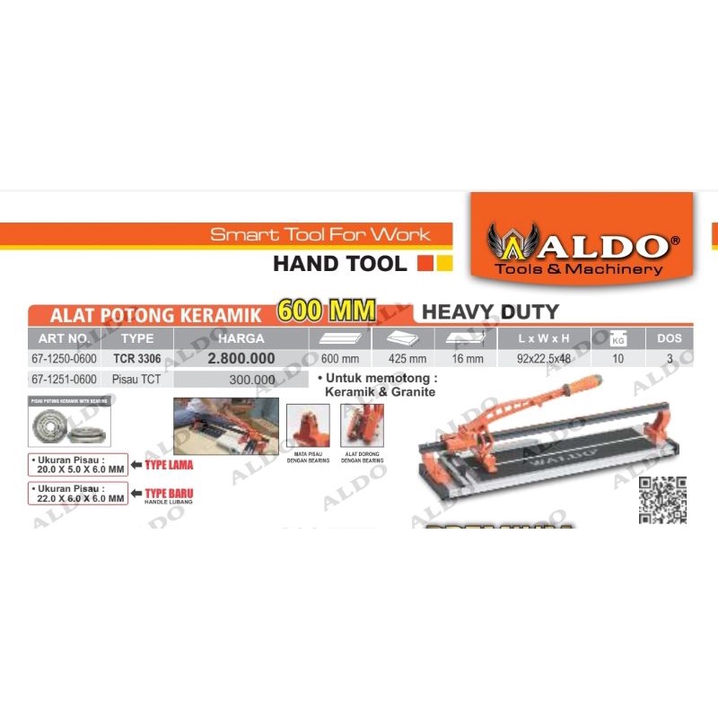 ALAT POTONG KERAMIK ALDO 60MM HEAVY DUTY / ALAT PEMOTONG KERAMIK DORONG / ALAT PEMOTONG KERAMIK MANU