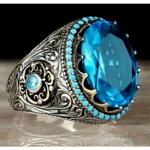 Cincin Kawin Pria Fashion Perhiasan Safir Kristal Berlian Biru Baja Titanium