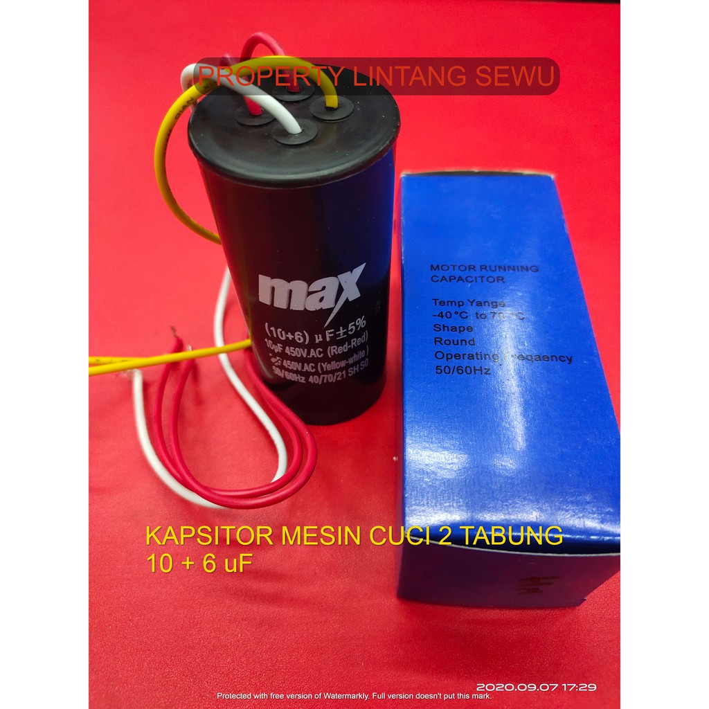 capasitor kapasitor mesin cuci 2 tabung 10 + 6 mikro 450 volt