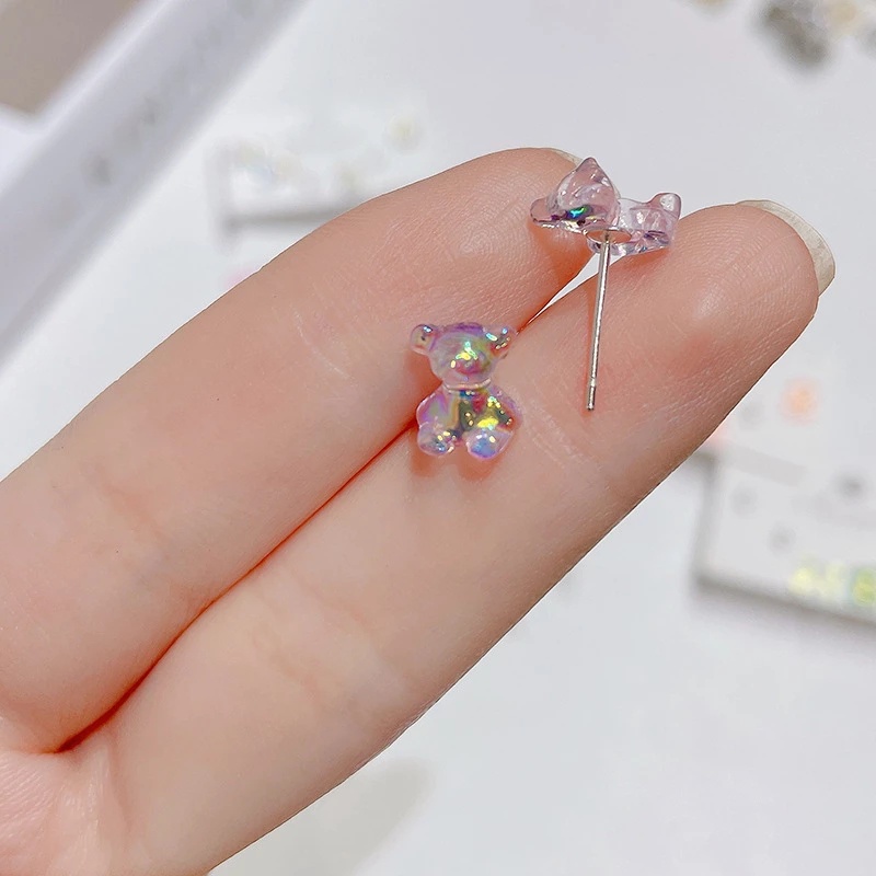 Anting Stud Desain Teddy Bear Warna Permen Gaya Korea Untuk Wanita