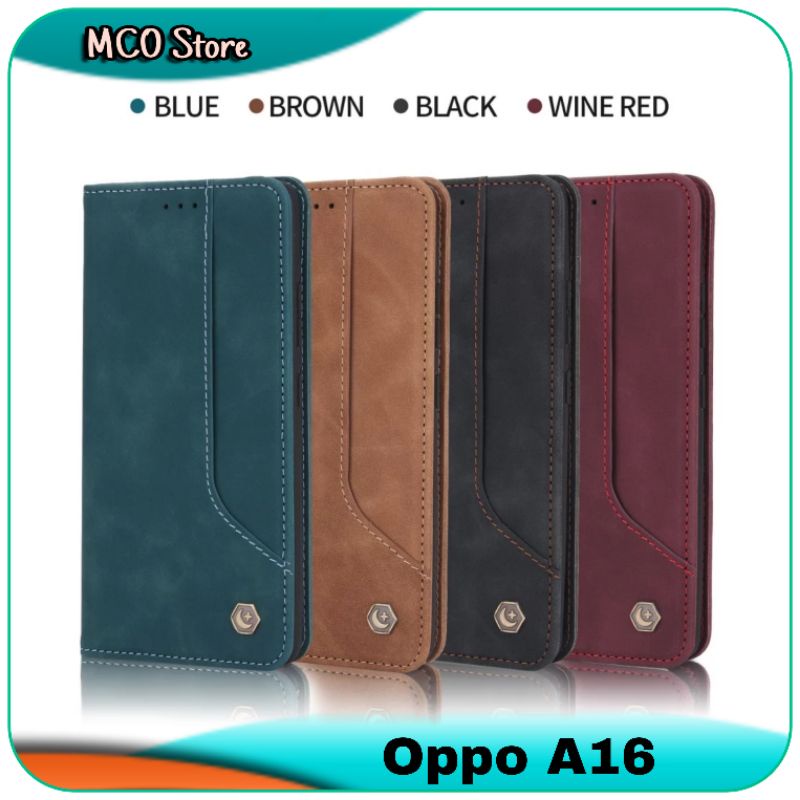Casing Oppo A16 A 16 Magnetic Flip Leather Case Cover