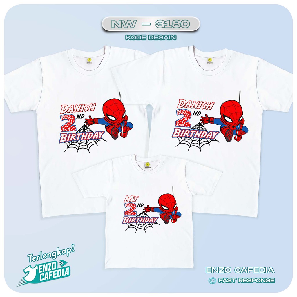 Harga Paket Lebih Hemat | Baju Couple Keluarga | Kaos Family Ulang Tahun | Kaos Motif Spiderman 3180