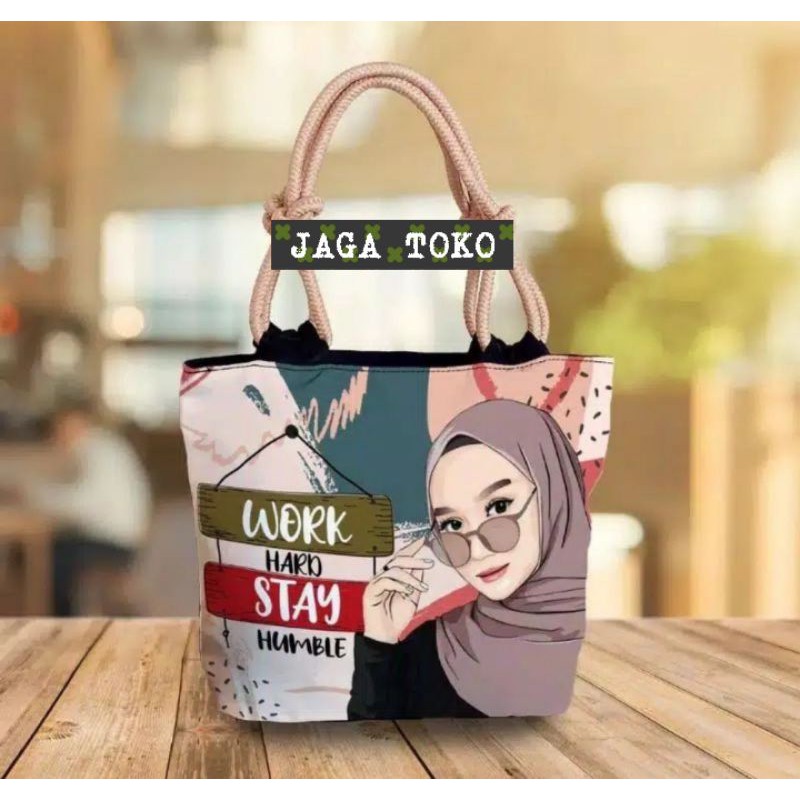 TOTE BAG KANVAS PRINTING / TOTE BAG HIJAB TAS WANITA TALI SUMBU