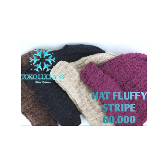 IMPORT Hat Fluffy Stripe Topi Kupluk Fluffy Wool Rajut Hat Fluffy Stripe