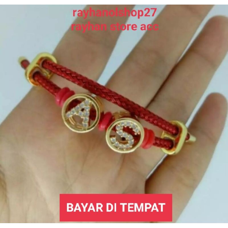 GELANG Tali Korea wanita motif Huruf inisial lapis emas