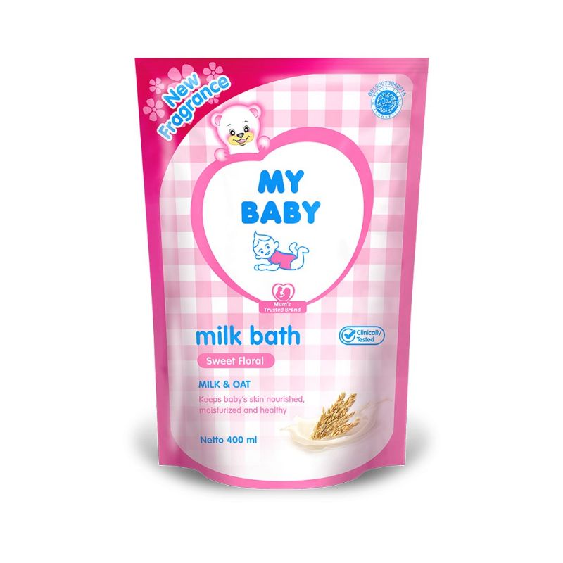 MY BABY Milk Bath Sweet Floral 400ml Refill Sabun Cair Bayi Susu &amp; Gandum My Baby Sabun Mandi Bayi 200ml Botol