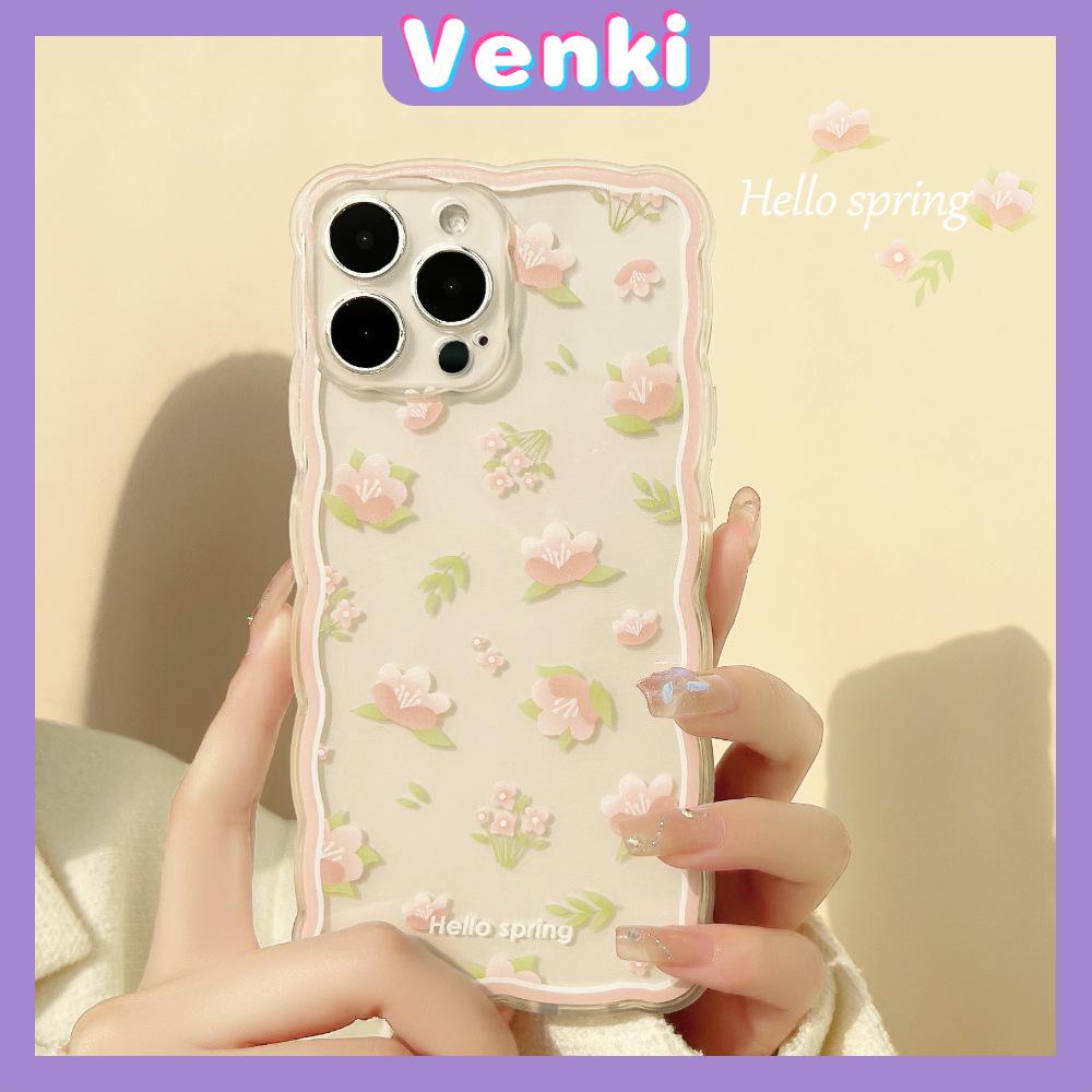 iPhone Case Silicone Soft Case Clear Case Wave Airbag Shockproof Camera Cover Protection Pink Flower Compatible For iPhone 11 iPhone 13 Pro Max iPhone 12 Pro Max iPhone 7 Plus xr