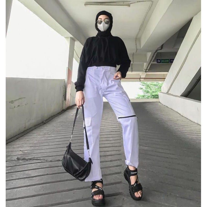 ZIPPER PANTS CARGO WANITA // CELANA ZIPPER CARGO PANTS WANITA