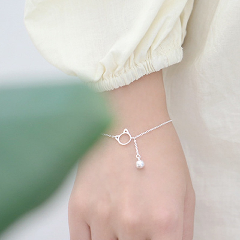 Gelang Tangan Sterling Silver 925 Aksen Kucing Gaya Korea Untuk Wanita