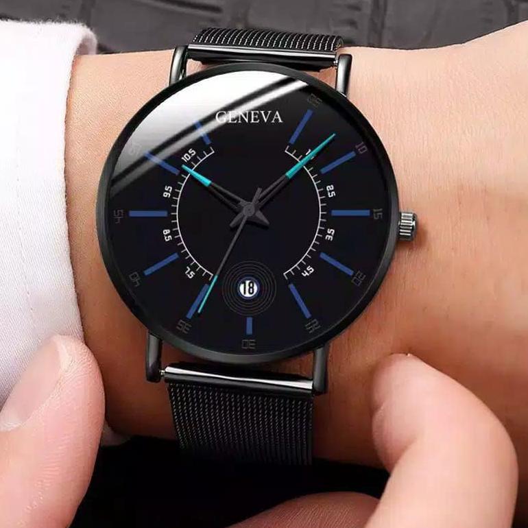 "TN.17Ap22ᴳ" Jam Tangan Quartz Bisnis Minimalis Mewah Ultra Tipis Strap Mesh Stainless Steel elegan 