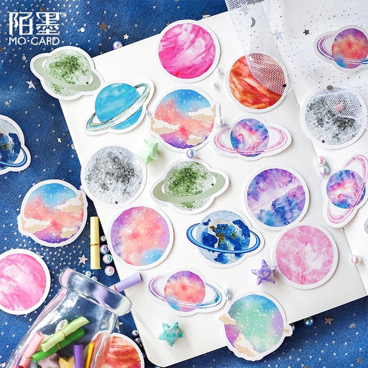 45Pcs Stiker Kertas Gambar Planet Kawaii Lucu untuk Scrapbook DIY-1