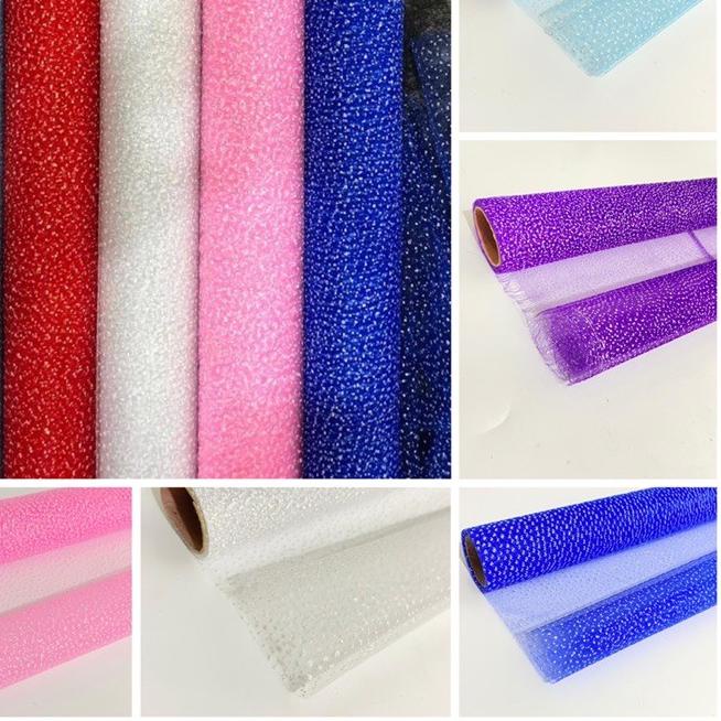 

( Rol 5 Yard ) POLINET GAUZE - SNOW DOTS TILE / PEARL SNOW YARD - FLOWER WRAPPING KAIN SALJU POLOS ZIG ZAG MOTIF - KERTAS RANGKAIAN BUKET BUNGA
