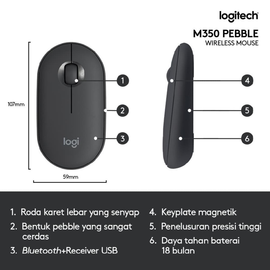 Logitech Pebble Wireless Bluetooth Mouse M350 - Black