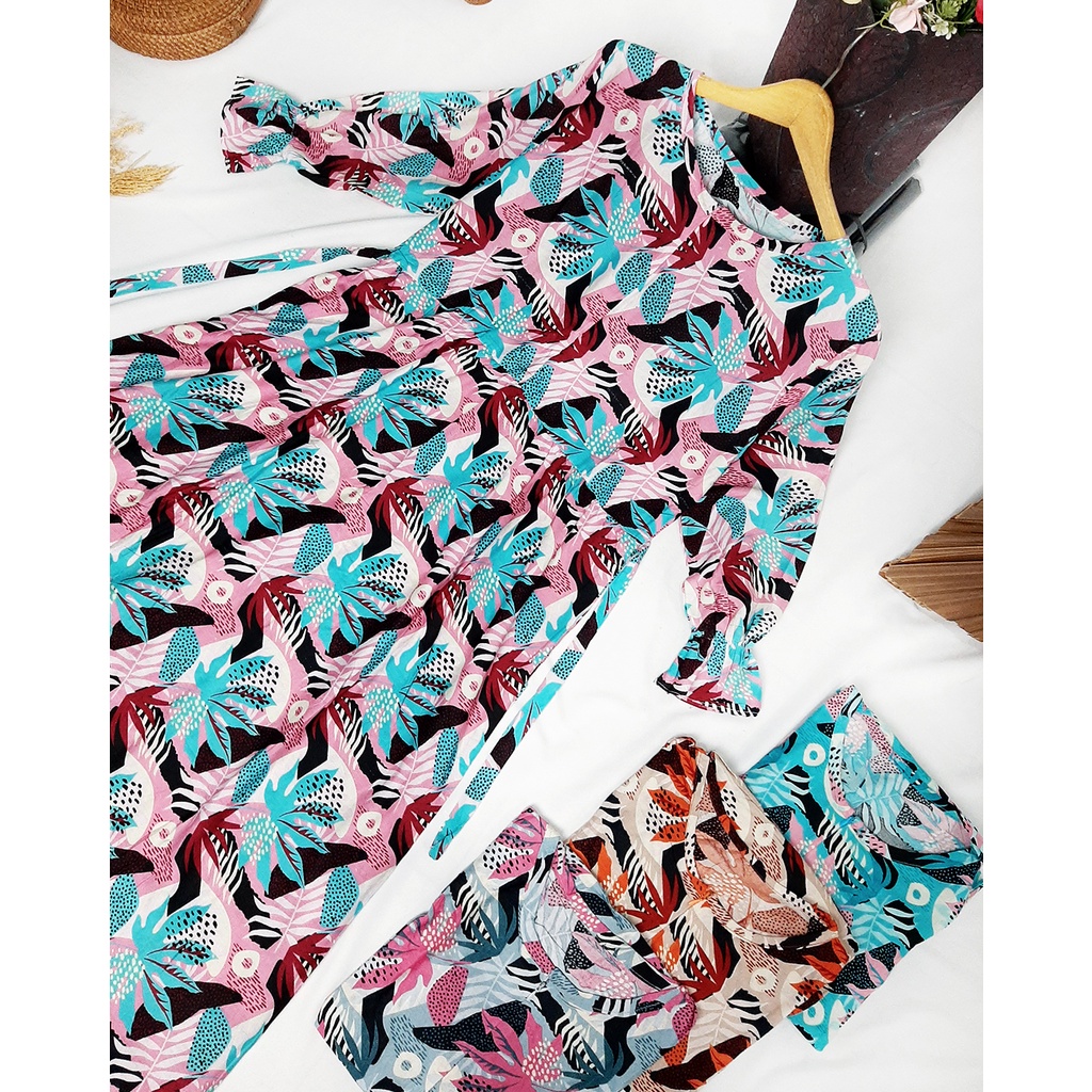 Maxi Dress Tropicana Busui Tali Kanan Kiri Rayon Fabric Adem Nyaman