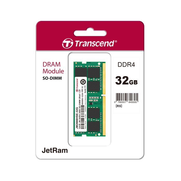 Transcend JetRam SO-DIMM DDR4 PC25600 3200Mhz 32GB / RAM Laptop 32GB