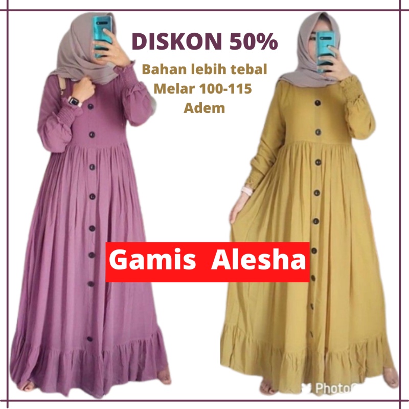 Baju Model Gamis Terbaru Alesha 2021 2022 Lebaran Wanita Muslim Elegan Mewah Kekinian Remaja Jumbo M
