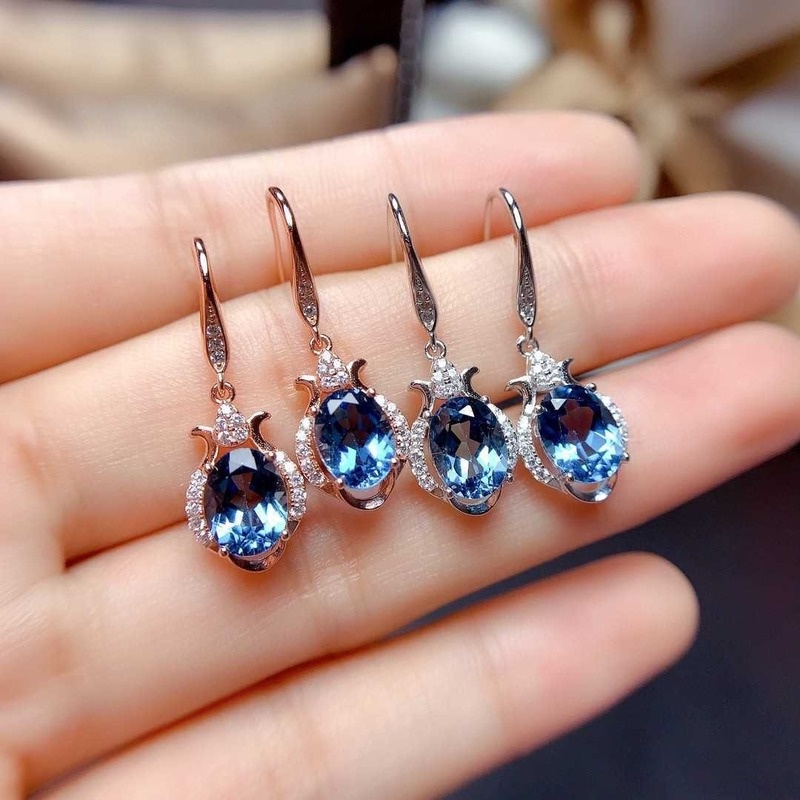 New Natural Blue Moissanite Sterling Silver Needle Earrings