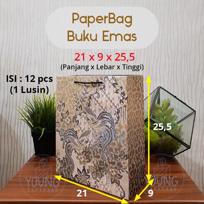 Paper Bag / Tas Kertas Batik Buku Emas Uk.21x9x25,5 (1 lusin (12pcs