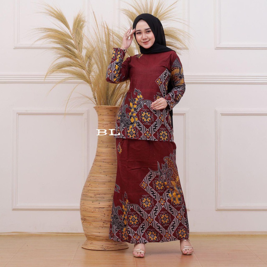 Setelan RnB Batik Baju Kurung Seragam Guru Pengajar Set Blus Dan Rok Katun Prima Halus Matilda #1