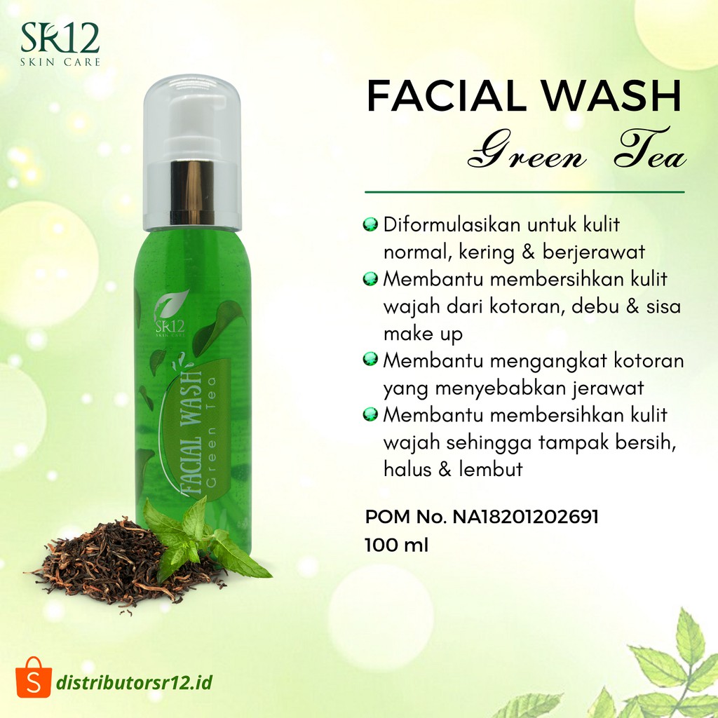 Facial Wash Green Tea SR12 100 ml Pembersih Wajah Kulit Kering Berjerawat Sensitif