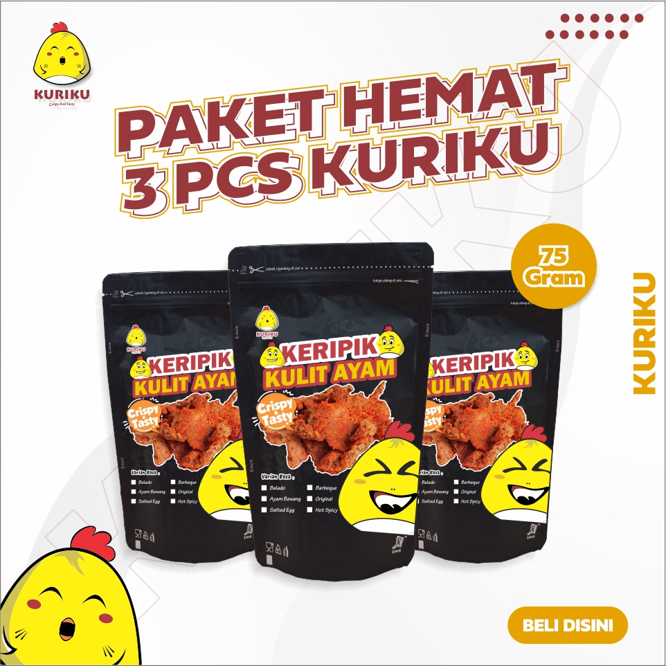 

Keripik Kulit Ayam Crispy Kuriku 3 pcs | 75gr