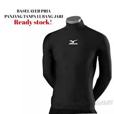 Baselayer Baju Manset Panjang Olahraga Lubang Jempol Leher Tinggi Thumbhole Turtleneck Pria Wanita