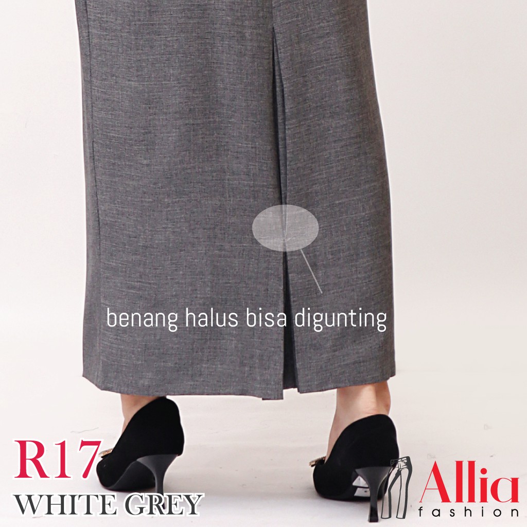 ALLIA R17 WHITE GREY M - 7L - ROK KERJA SPAN - ROK SPAN WANITA JUMBO - ROK KERJA PANJANG