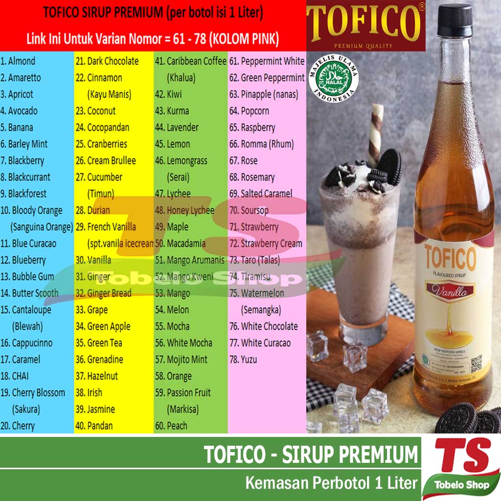 

TOFICO SIRUP (1Liter) untuk no. 61 - 78 / TOFICO SYRUP / SIRUP TOFICO / SYRUP TOFICO Link Ini Khusus