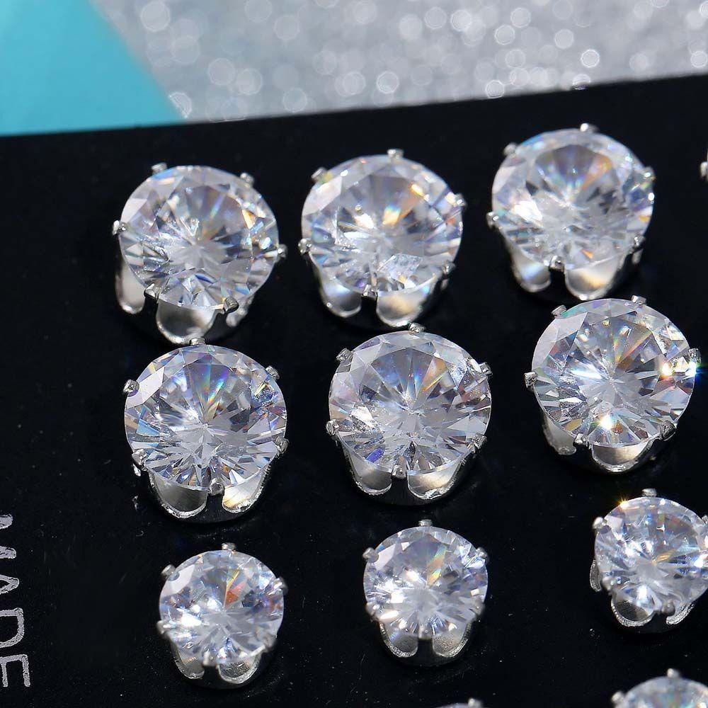 Rebuy Set Anting Mewah Indah Bulat Geometris 12pasang/Set Untuk Wanita Perhiasan Kristal