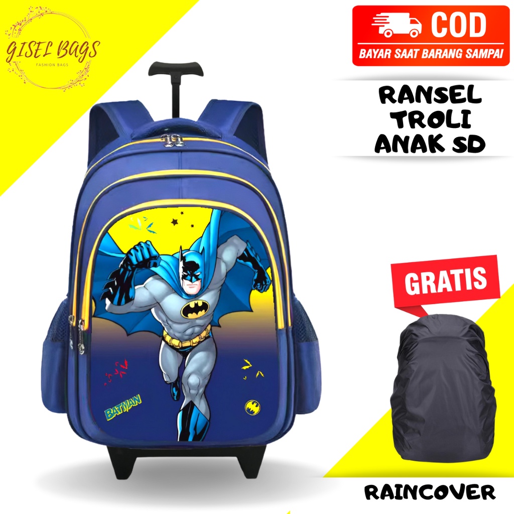 GB Tas ransel anak troli laki laki SD gambar karakter superhero timbul tas troli anak import