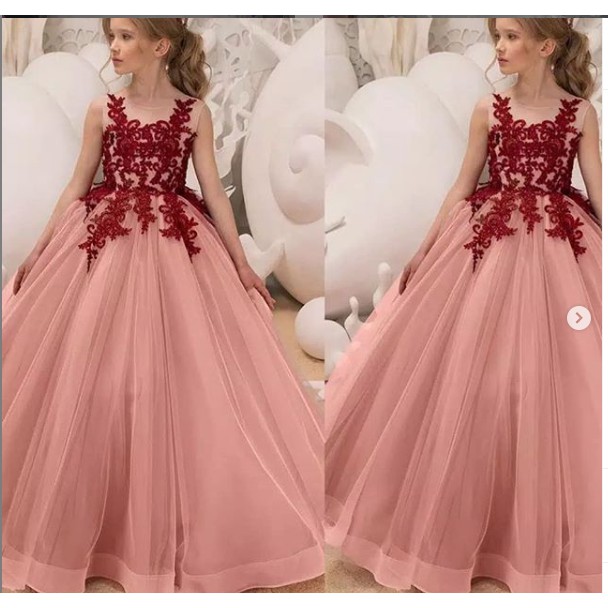 Gaun Pesta Anak Elegant Warna merah marun
