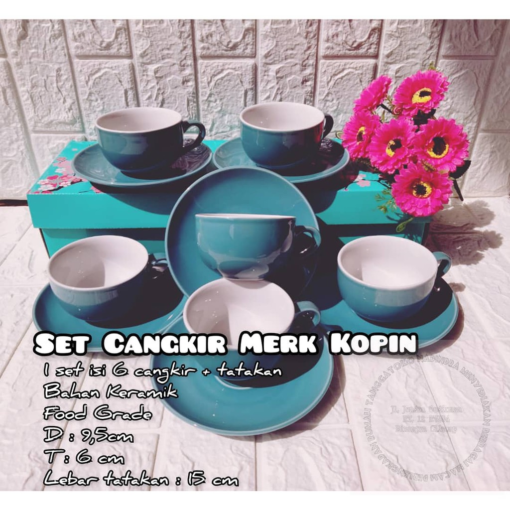 Set Cangkir Kopin Polos Warna Biru Cangkir Keramik Berkualitas