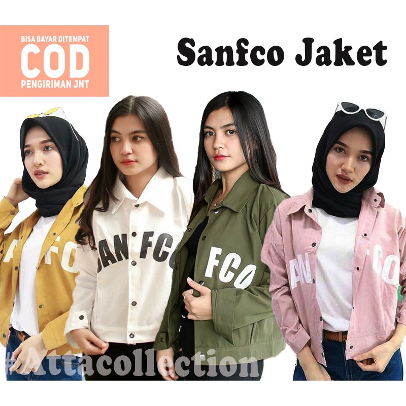 Sanfco Jaket Modis Kancing Depan Berkerah Aplikasi Bordir (Ukuran L) - Jaket Terbaru - Jaket Bomber - Jaket Wanita (COD)-1
