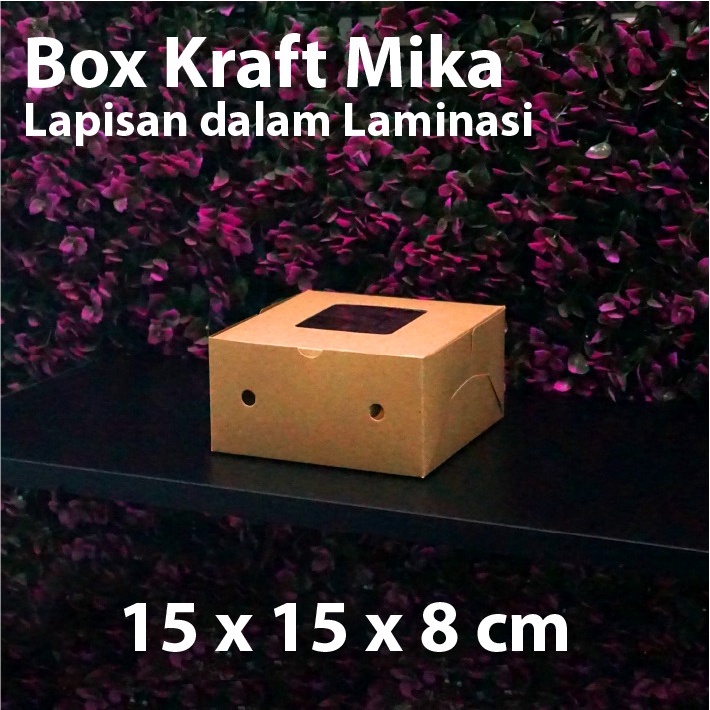 Dus Kraft 15 x 15 x 8 cm dengan Mika - Box Cake Coklat Snack