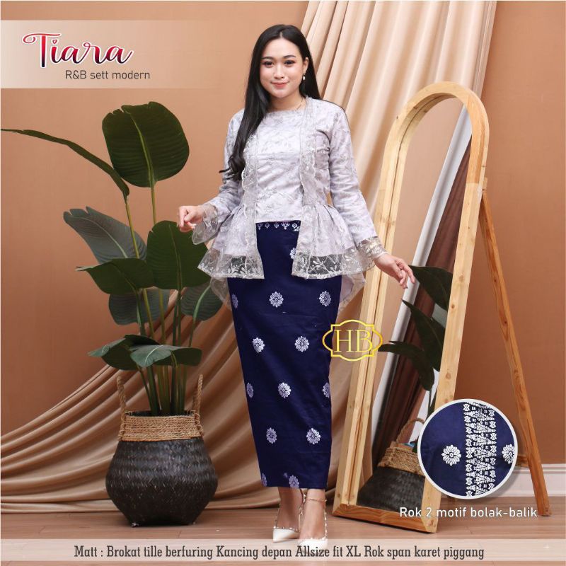 TIARA RNB SET KEBAYA MODERN BROKAT TILLE BERFURING ROK SPAN PRADAA 2 MOTIF BOLAK BALIK 2 IN 1 MURAH 