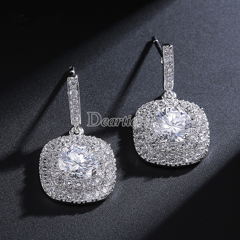 Bride elegant geometric zircon earrings wedding bridal earrings