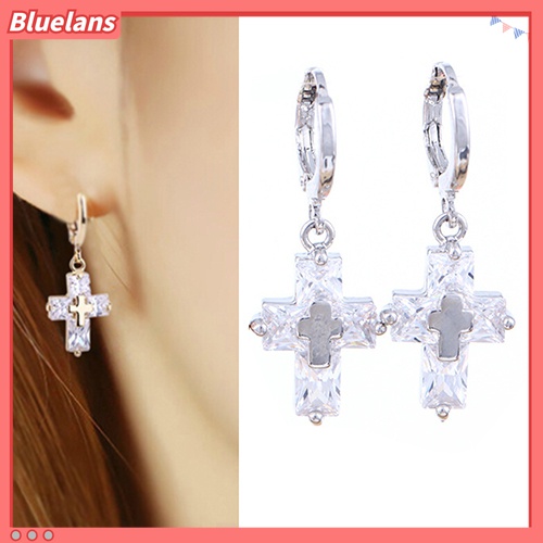 Anting Hoop Model Silang Menjuntai Bahan Cubic Zirconia Untuk Wanita