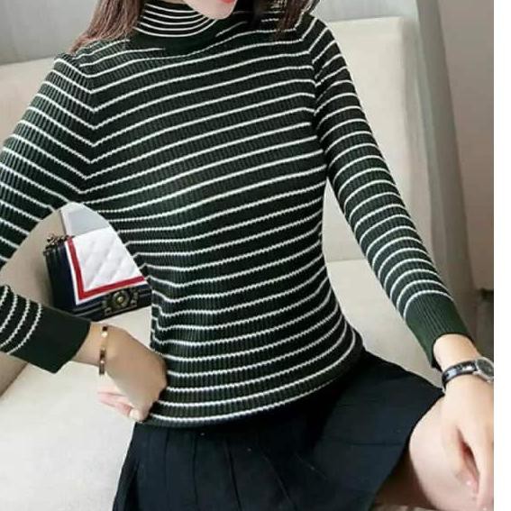 *zdw-258 ♛Atasan Wanita Rajut Press Body Premium FELYSIA Turtleneck Stripe ♛