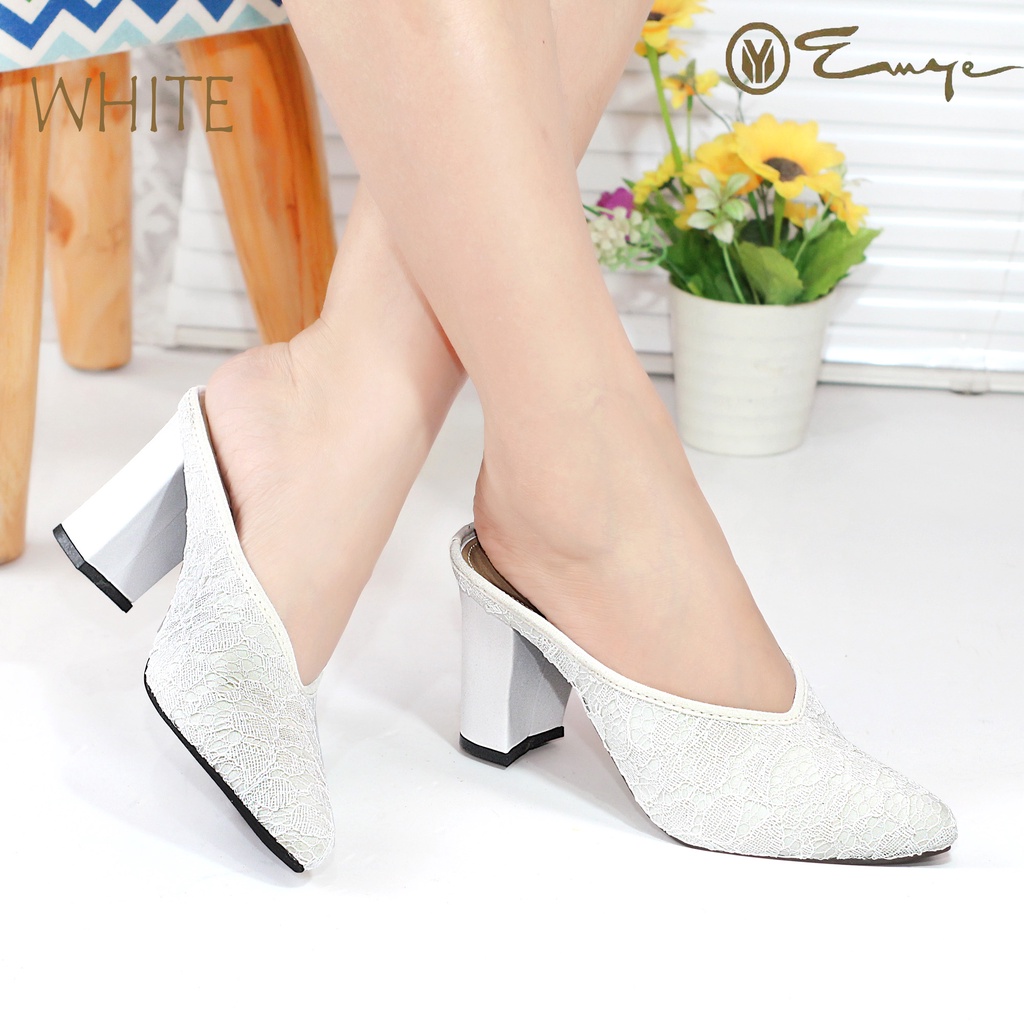 EMYE I Sepatu Heels Pesta Wisuda Pengantin Brukat Glitter  9cm Original Hak Tahu Wanita Terbaru Murah Kekinian Mewah 2021 S09 / Selop Slop Brokat Pesta Kondangan Wanita