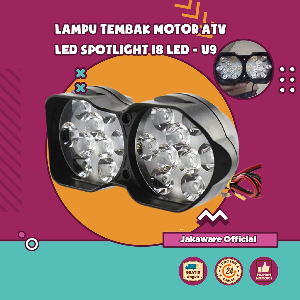 LAMPU TEMBAK MOTOR ATV LED SPOTLIGHT 18 LED TERANG DEPAN KEPALA UTAMA LAMP HEADLAMP HEADLIGHT BOHLAM