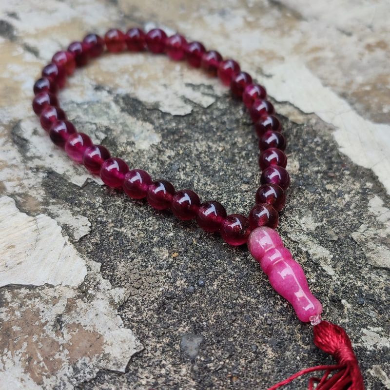 ASLI  CATAM TASBIH BATU MERAH SIAM ISI 33 BUTIR SIAP PAKAI