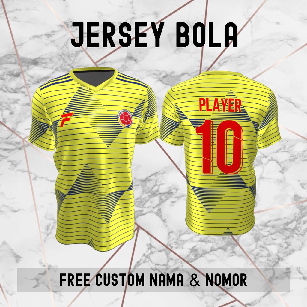 Jersey Kolombia Timnas Negara Bola Baju Kaos Custom Nama dan Nomor Punggung - 107