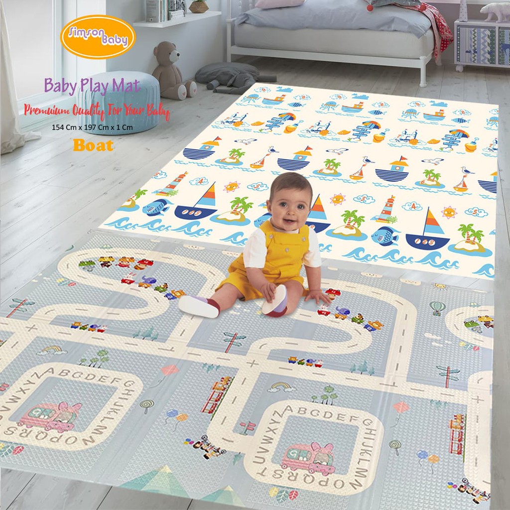 TERLARIS PREMIUM Simson Baby Playmat Premium Anak Bayi Lipat 154 x 197 x 1 Cm MOTIF BOLAK BALIK-BOAT