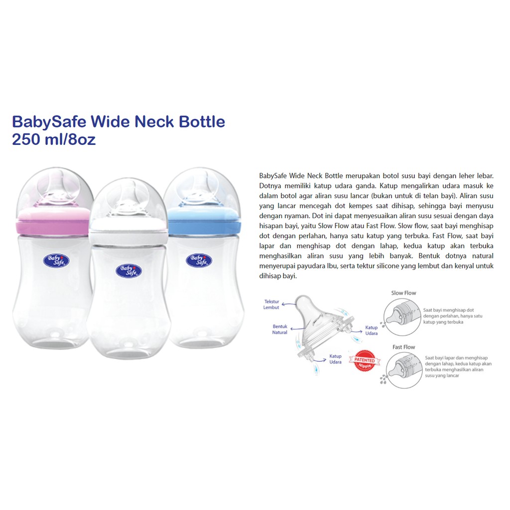 Baby Safe WN002 Wide Neck Bottle 250ml Botol Susu Anak Bayi Murah