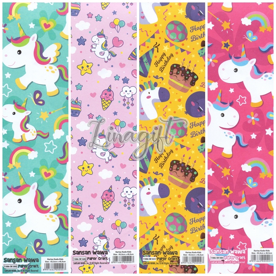 ( 5 Lembar ) UNICORN BDAY SANWA - Best Seller! KERTAS KADO HAPPY BIRTHDAY UNICORN - GIFT WRAP PAPER SANSAN WAWA HBD BDAY KUDA PONY ULANG TAHUN BALON KADO / FLAMINGGO / CUTE ANIMAL