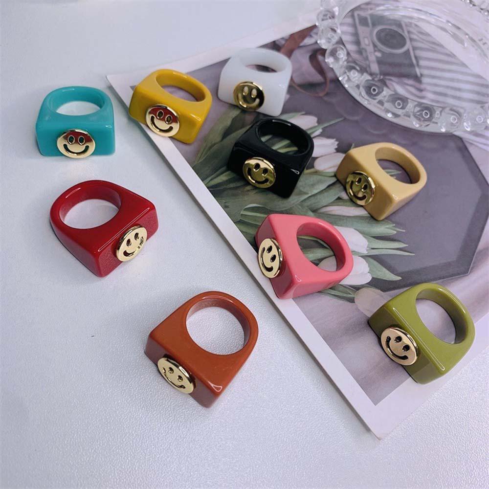 [Elegan] Cincin Resin Wanita Gadis Musim Panas Korea Geometris Fashion Perhiasan