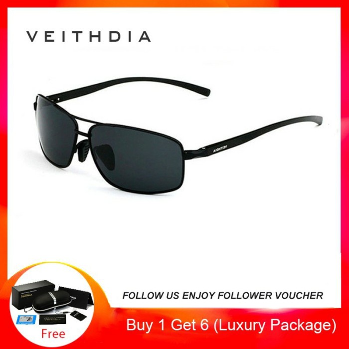 Kacamata VEITHDIA Sports Bingkai Alumunium Polarisasid hitam 2458 kaca mata motor mobil anti silau