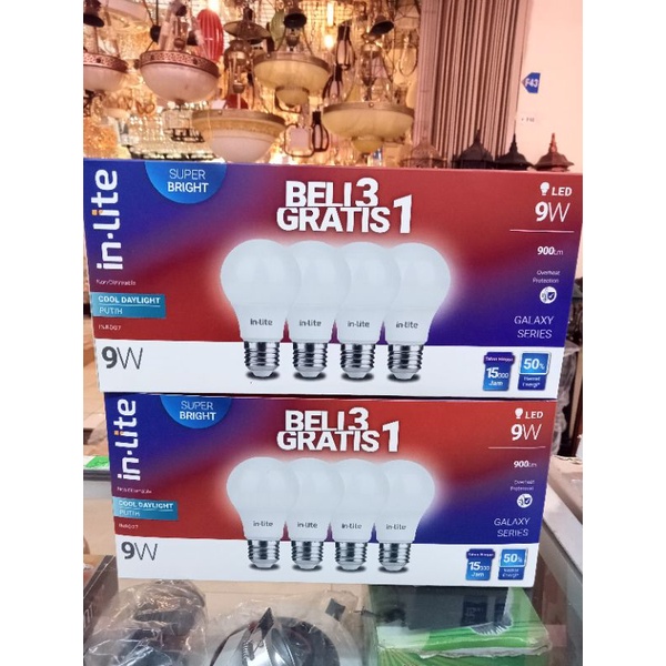 Lampu inlite 9watt 3+1 white (putih)